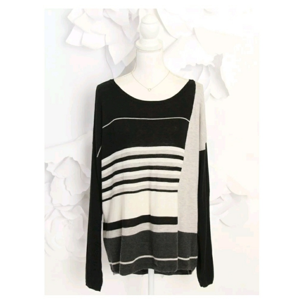 VINCE Mixed Stripe Oversized Sweater L Black